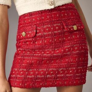 Anthropologie - Endless Rose Tweed Mini Skirt - Red - XL